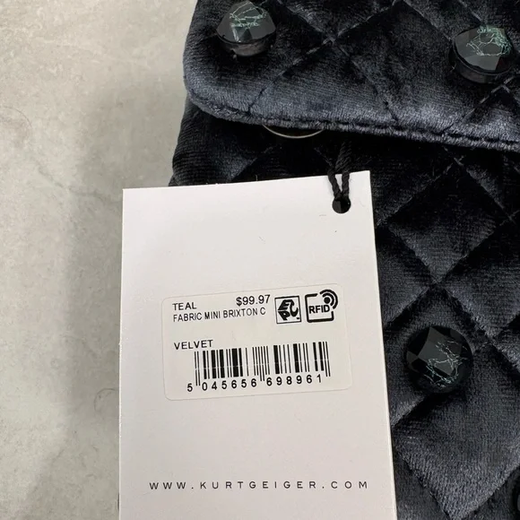 Kurt Geiger Gunmetal Grey Mini Velvet Brixton Shoulder Bag - Picture 5 of 13